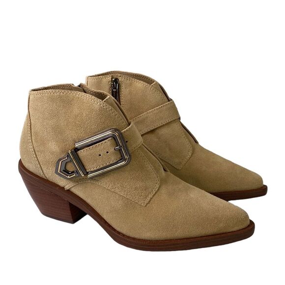 Vince Camuto New Ashena Western Leather Suede Boot Buckle Detail Pointed Toe - Picture 2 of 15